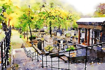 the chapels in the Montmartre cemetery in Paris in the autumn