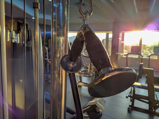 Getting ripped and building the muscle mass in the gym during a workout, a closeup of weight lifting equipment for bodybuilding