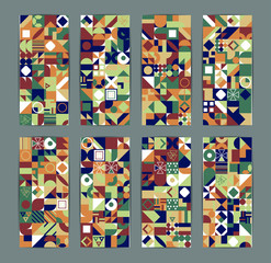 Fototapeta premium Retro pattern of different shapes. Colorful vector mosaic backdrop. Geometric hipster retro background