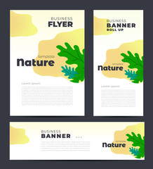 Nature theme illustration vector. Set flyer cover, banner, roll up banner