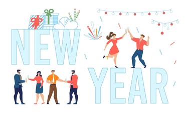 New Year Lettering and Relaxing People Poster