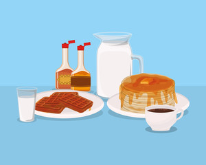 Breakfast waffles and pancakes vector design