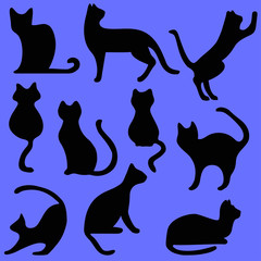  black cats on a blue background