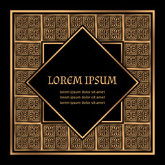 Luxury royal pattern vector frame. Islamic tile motif label. Geometric design for Ramadan holiday card, wedding party invitation, beauty spa salon flyer, yoga studio, save the date.