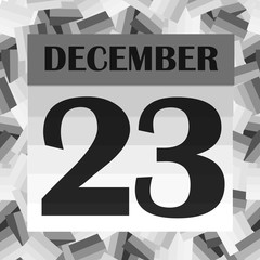 December 23 icon. For planning important day. Banner for holidays and special days. Twenty-third december icon. Illustration in black and white colors.