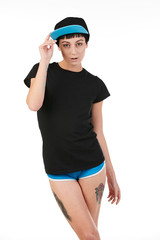 Blank t-shirt mock-up - Beautiful retro sports fashion girl ready for your design