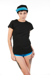 Blank t-shirt mock-up - Beautiful retro sports fashion girl ready for your design