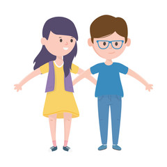 young couple standing characters cartoon