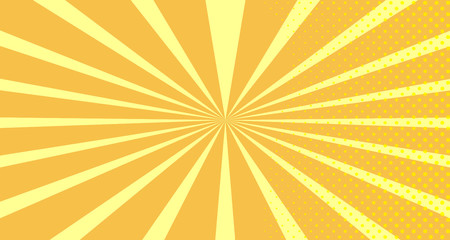 Vintage colorful comic book background. Orange blank bubbles of different shapes. Rays, radial, halftone, dotted effects. For sale banner empty Place for text 1960s. Copy space vector eps10.