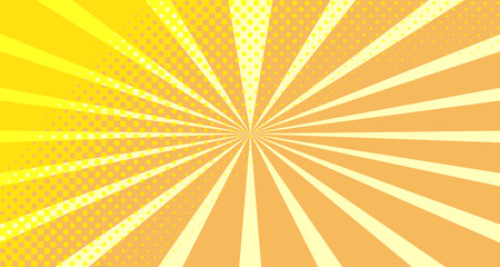 Vintage colorful comic book background. Orange blank bubbles of different shapes. Rays, radial, halftone, dotted effects. For sale banner empty Place for text 1960s. Copy space vector eps10.