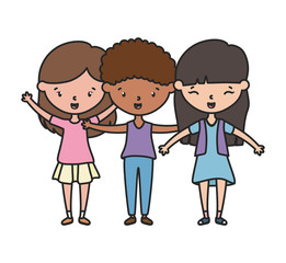 Obraz na płótnie Canvas happy little boy and girls cartoon hands up