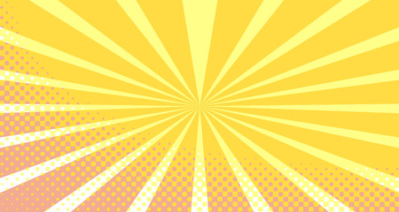 Vintage colorful comic book background. Orange blank bubbles of different shapes. Rays, radial, halftone, dotted effects. For sale banner empty Place for text 1960s. Copy space vector eps10.