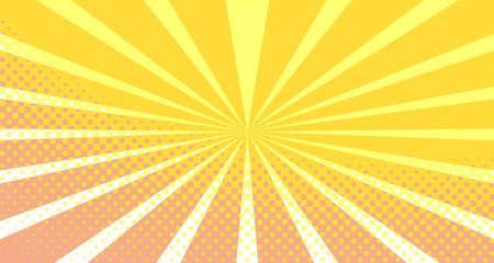 Vintage colorful comic book background. Orange blank bubbles of different shapes. Rays, radial, halftone, dotted effects. For sale banner empty Place for text 1960s. Copy space vector eps10.