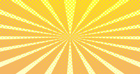 Vintage colorful comic book background. Orange blank bubbles of different shapes. Rays, radial, halftone, dotted effects. For sale banner empty Place for text 1960s. Copy space vector eps10.