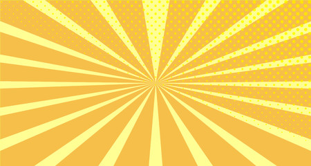 Vintage colorful comic book background. Orange blank bubbles of different shapes. Rays, radial, halftone, dotted effects. For sale banner empty Place for text 1960s. Copy space vector eps10.