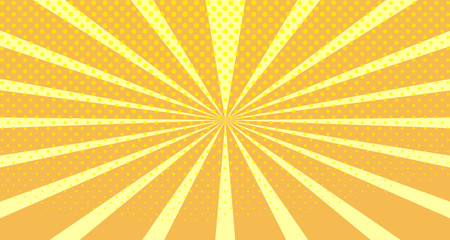 Vintage colorful comic book background. Orange blank bubbles of different shapes. Rays, radial, halftone, dotted effects. For sale banner empty Place for text 1960s. Copy space vector eps10.