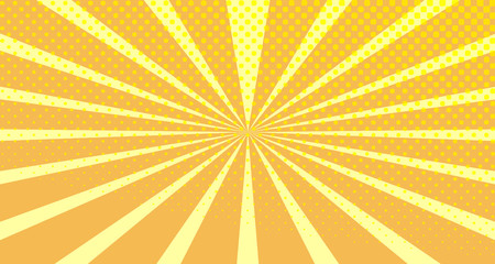 Vintage colorful comic book background. Orange blank bubbles of different shapes. Rays, radial, halftone, dotted effects. For sale banner empty Place for text 1960s. Copy space vector eps10.