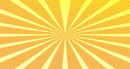 Vintage colorful comic book background. Orange blank bubbles of different shapes. Rays, radial, halftone, dotted effects. For sale banner empty Place for text 1960s. Copy space vector eps10.