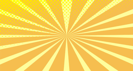 Vintage colorful comic book background. Orange blank bubbles of different shapes. Rays, radial, halftone, dotted effects. For sale banner empty Place for text 1960s. Copy space vector eps10.