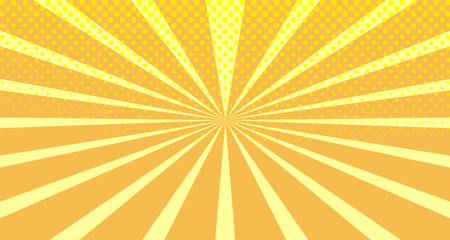 Vintage colorful comic book background. Orange blank bubbles of different shapes. Rays, radial, halftone, dotted effects. For sale banner empty Place for text 1960s. Copy space vector eps10.