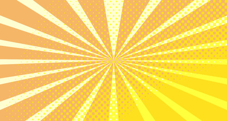 Vintage colorful comic book background. Orange blank bubbles of different shapes. Rays, radial, halftone, dotted effects. For sale banner empty Place for text 1960s. Copy space vector eps10.