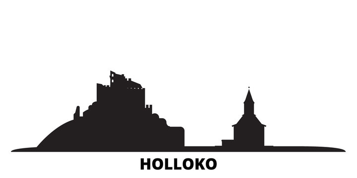 Hungary, Holloko, Old Village city skyline isolated vector illustration. Hungary, Holloko, Old Village travel cityscape with landmarks