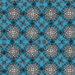 Ornate paisley mandala motif stylized graphic swatch. Symmetric spiral deco vignette lace arabesque design. Seamless repeat vector pattern.