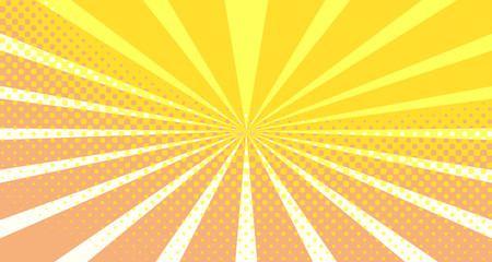 Vintage colorful comic book background. Orange blank bubbles of different shapes. Rays, radial, halftone, dotted effects. For sale banner empty Place for text 1960s. Copy space vector eps10.