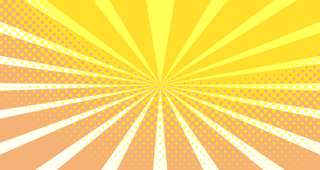Fototapeta premium Vintage colorful comic book background. Orange blank bubbles of different shapes. Rays, radial, halftone, dotted effects. For sale banner empty Place for text 1960s. Copy space vector eps10.