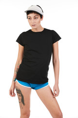 Blank t-shirt mock-up - Beautiful retro sports fashion girl ready for your design