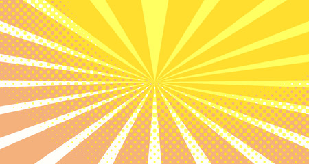 Vintage colorful comic book background. Orange blank bubbles of different shapes. Rays, radial, halftone, dotted effects. For sale banner empty Place for text 1960s. Copy space vector eps10.