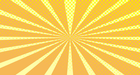 Vintage colorful comic book background. Orange blank bubbles of different shapes. Rays, radial, halftone, dotted effects. For sale banner empty Place for text 1960s. Copy space vector eps10.