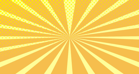 Vintage colorful comic book background. Orange blank bubbles of different shapes. Rays, radial, halftone, dotted effects. For sale banner empty Place for text 1960s. Copy space vector eps10.