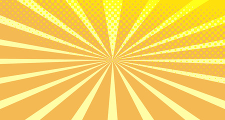 Vintage colorful comic book background. Orange blank bubbles of different shapes. Rays, radial, halftone, dotted effects. For sale banner empty Place for text 1960s. Copy space vector eps10.