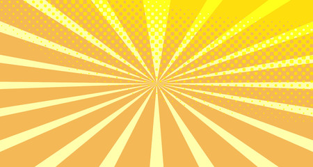 Vintage colorful comic book background. Orange blank bubbles of different shapes. Rays, radial, halftone, dotted effects. For sale banner empty Place for text 1960s. Copy space vector eps10.