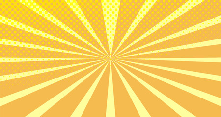 Vintage colorful comic book background. Orange blank bubbles of different shapes. Rays, radial, halftone, dotted effects. For sale banner empty Place for text 1960s. Copy space vector eps10.