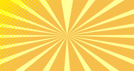 Vintage colorful comic book background. Orange blank bubbles of different shapes. Rays, radial, halftone, dotted effects. For sale banner empty Place for text 1960s. Copy space vector eps10.