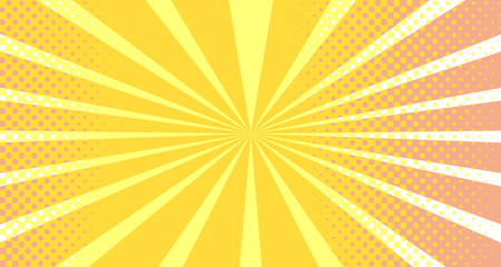 Vintage colorful comic book background. Orange blank bubbles of different shapes. Rays, radial, halftone, dotted effects. For sale banner empty Place for text 1960s. Copy space vector eps10.