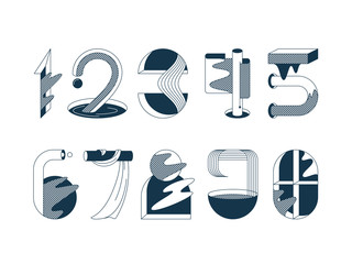 Vector numerals. Set of graphical black and white numbers.