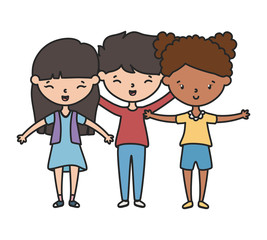 happy little boy and girls cartoon hands up