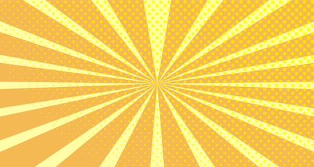 Vintage colorful comic book background. Orange blank bubbles of different shapes. Rays, radial, halftone, dotted effects. For sale banner empty Place for text 1960s. Copy space vector eps10.