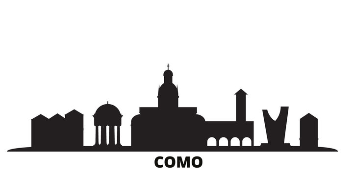 Italy, Como city skyline isolated vector illustration. Italy, Como travel cityscape with landmarks