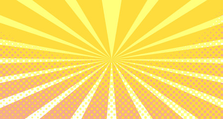 Vintage colorful comic book background. Orange blank bubbles of different shapes. Rays, radial, halftone, dotted effects. For sale banner empty Place for text 1960s. Copy space vector eps10.