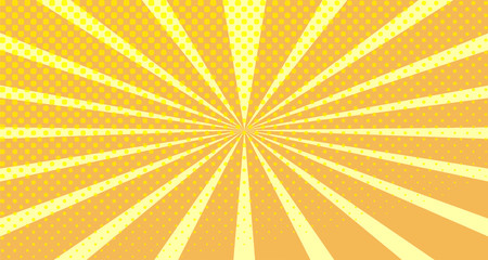 Vintage colorful comic book background. Orange blank bubbles of different shapes. Rays, radial, halftone, dotted effects. For sale banner empty Place for text 1960s. Copy space vector eps10.