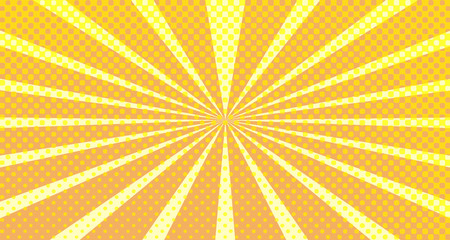 Vintage colorful comic book background. Orange blank bubbles of different shapes. Rays, radial, halftone, dotted effects. For sale banner empty Place for text 1960s. Copy space vector eps10.