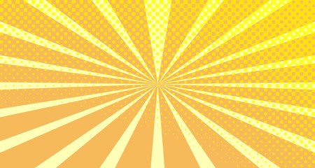 Vintage colorful comic book background. Orange blank bubbles of different shapes. Rays, radial, halftone, dotted effects. For sale banner empty Place for text 1960s. Copy space vector eps10.