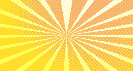 Vintage colorful comic book background. Orange blank bubbles of different shapes. Rays, radial, halftone, dotted effects. For sale banner empty Place for text 1960s. Copy space vector eps10.
