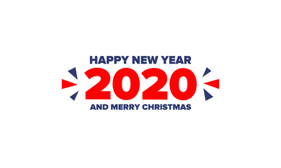 New Year 2020. Merry Christmas. Happy holiday, celebration event. Greeting card. Creative number. Typography design. Congratulation flyer. Simple text template. Poster, invitation, and banner. Vector
