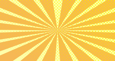 Vintage colorful comic book background. Orange blank bubbles of different shapes. Rays, radial, halftone, dotted effects. For sale banner empty Place for text 1960s. Copy space vector eps10.
