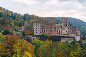 Naklejka premium Panoramic view and the castle of Heidelberg city in Germany.